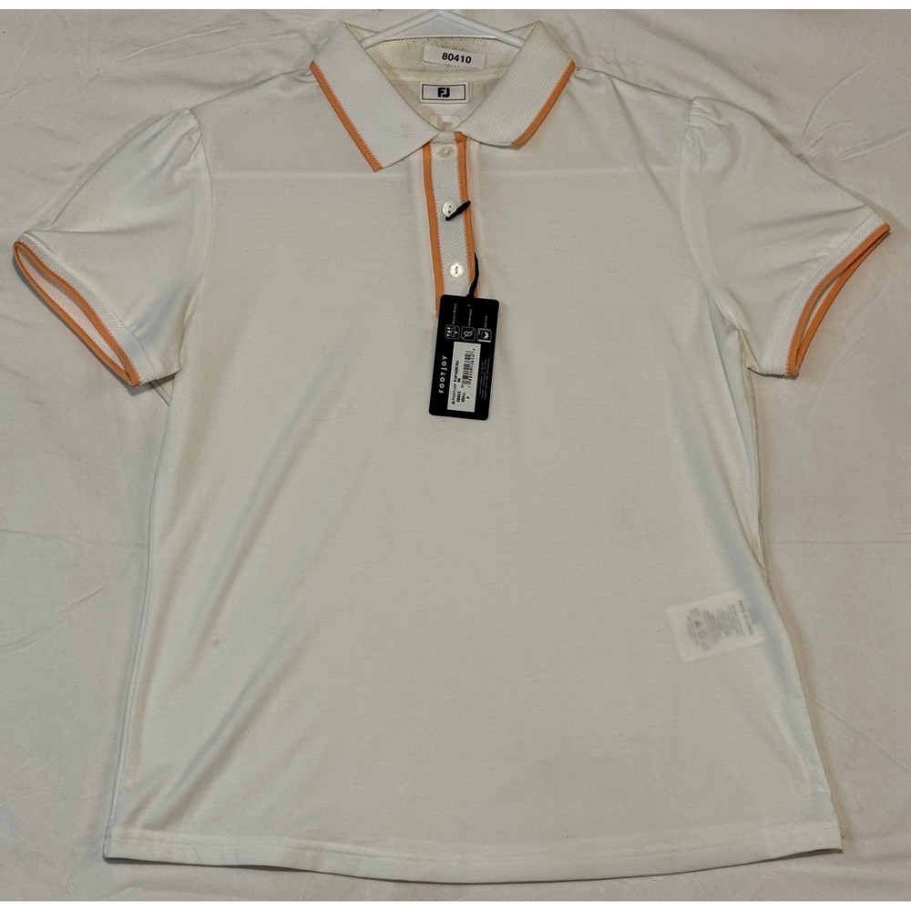 FootJoy Womens ProDry Cap Sleeve Golf Polo White Orange Trim 38903 Small NWT - Picture 2 of 8